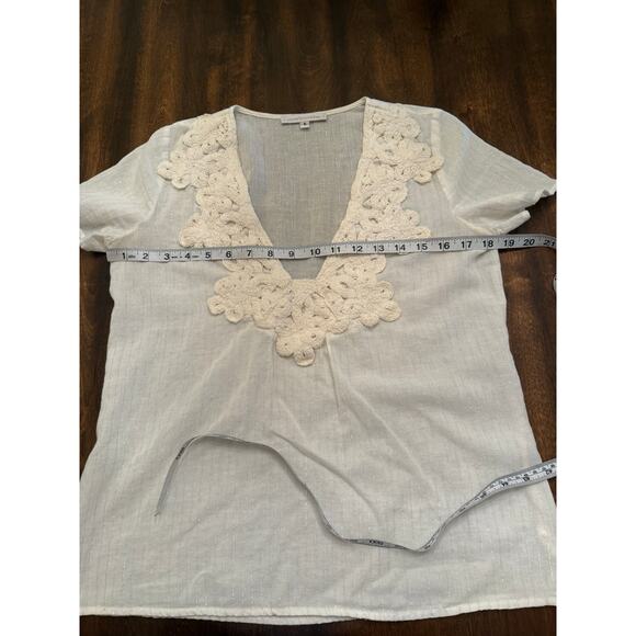Corey Lynn Calter Women's Ivory Metallic Stripe Embroidered Blouse 6 - Picture 7 of 8